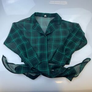Siyecao Plaid Sheer Wraparound Blouse N219-32
